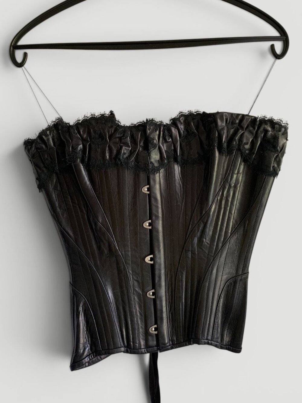 Peter Soronen Black leather over bust corset, fits size 4 and up